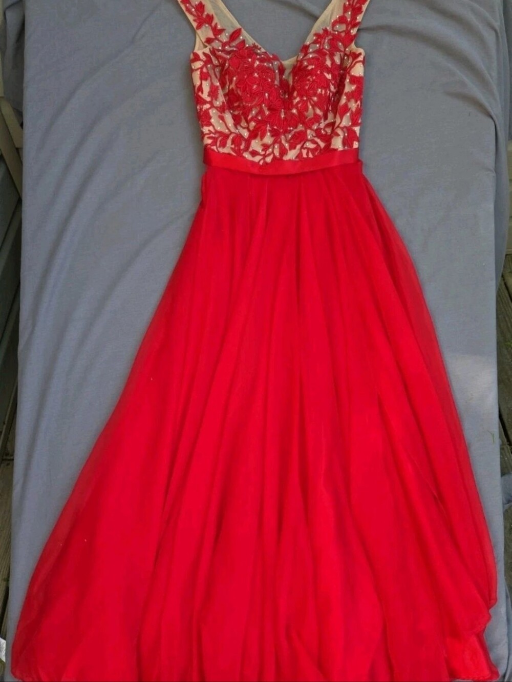 Sherri Hill Prom Dress Size 2 Red Ball Gown With Mini Train - Picture 3 of 8